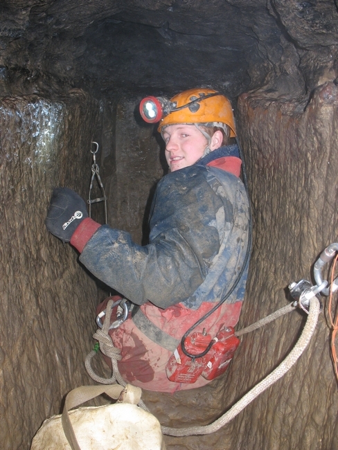 Tom about to descend the coffin level shaft