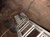 Looking up the temporary ladder in Tom's Shaft
