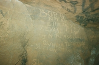 Graffiti near the boat. Modern graffiti is deplored but this gives the names of some of the visitors on the 1920s and 30s.