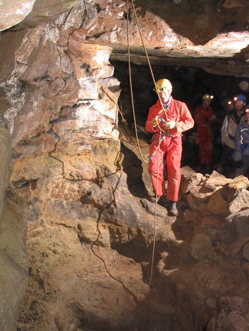 Abseiling down the 1st shaft