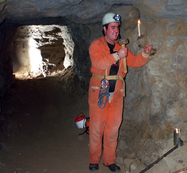 Chris showing how the old man drilled at Alderley