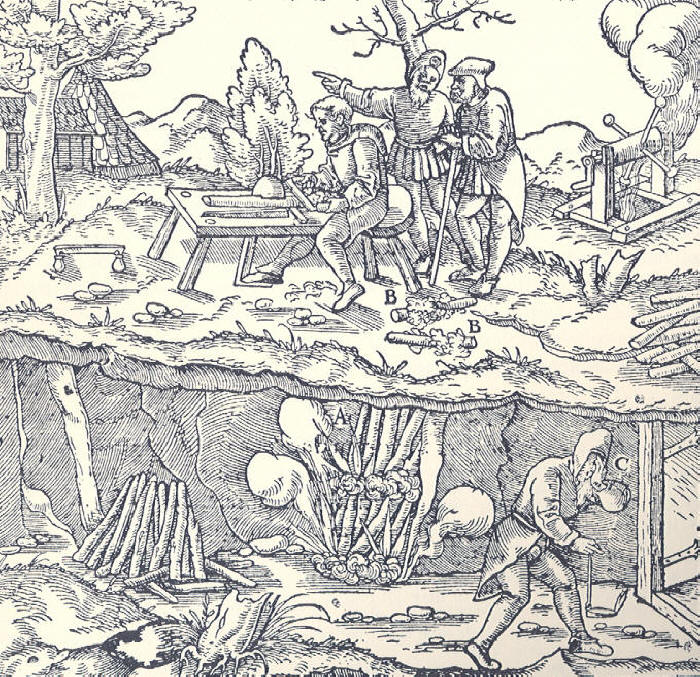 Firesetting as shown by Agricola in the 16th century