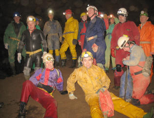 New and old members pose for the camera in Peak Cavern, Derbyshire